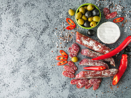 Fuet Sausage Platter: A Gourmet Appetizer with Spanish Delights.の写真素材