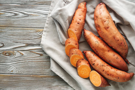 Sweet Potato Preparation Fresh, Organic and Rustic.の写真素材