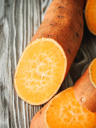 Sweet Potato Preparation Fresh, Organic and Rustic.の写真素材