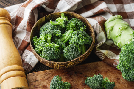 Rustic Fresh Broccoli and Cabbage, Organic and Healthy Ingredients.の写真素材