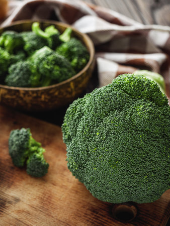 Rustic Fresh Broccoli and Cabbage, Healthy Ingredients.の写真素材