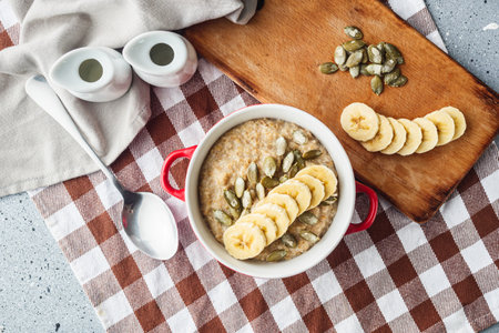 Healthy Banana Oatmeal Breakfast Nutritious and Delicious.の写真素材