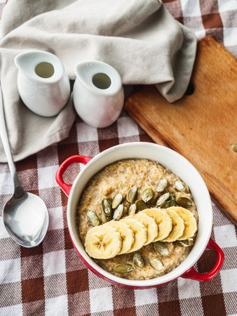 Healthy Banana Oatmeal Breakfast Nutritious and Delicious.の写真素材