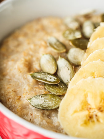 Healthy Banana Oatmeal Breakfast Nutritious and Delicious.の写真素材