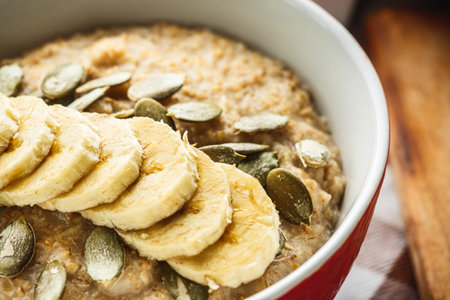 Healthy Banana Oatmeal Breakfast Nutritious and Delicious.の写真素材