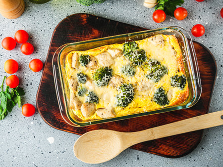 Cheesy Broccoli Casserole Baked Comfort Food.の写真素材