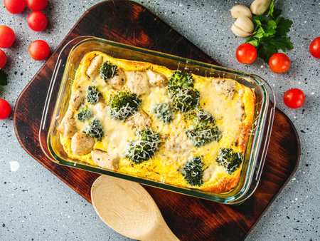 Cheesy Broccoli Casserole Baked Comfort Food.の写真素材