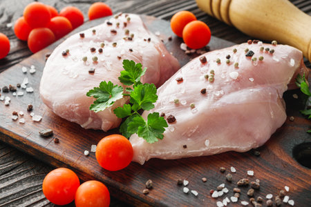 Raw Chicken Fillet Preparation for a Healthy Meal.の写真素材