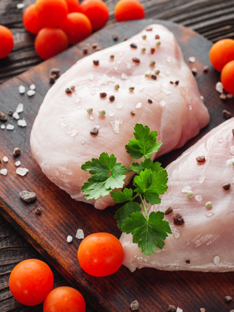 Raw Chicken Fillet Preparation for a Healthy Meal.の写真素材