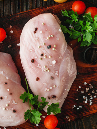 Raw Chicken Fillet Preparation for a Healthy Meal.の写真素材
