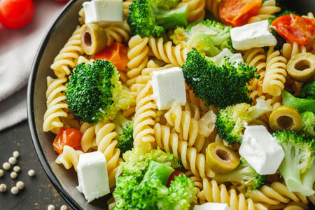 Healthy Italian Fusilli Pasta with Broccoli and Cheese.の写真素材