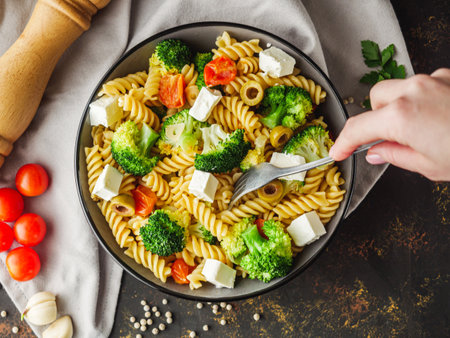 Healthy Italian Fusilli Pasta with Broccoli and Cheese.の写真素材