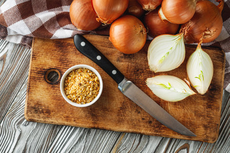 Fresh Sliced Onion Golden and Organic, Ready for Culinary Use.の写真素材