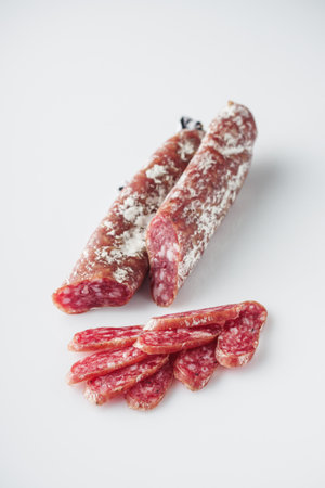 Fuet Sausage Platter: A Gourmet Appetizer with Spanish Delights.の写真素材