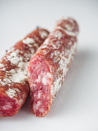 Fuet Sausage Platter: A Gourmet Appetizer with Spanish Delights.の写真素材