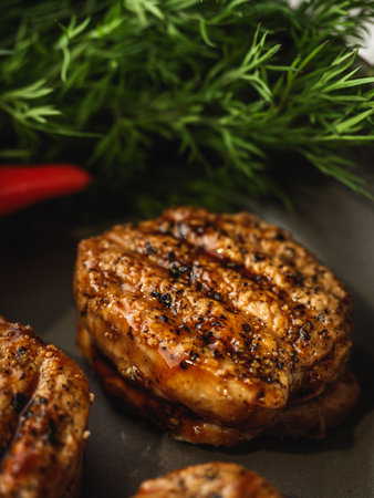 Grilled Pork Medallions Tenderloin Steaks for BBQ and Dinner.の写真素材