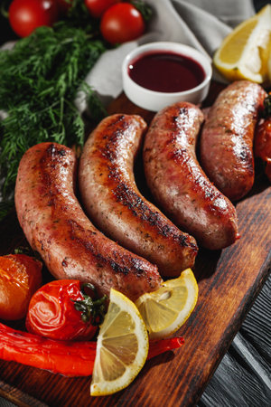 Raw and Grilled Sausage Gourmet BBQ Meat.の写真素材