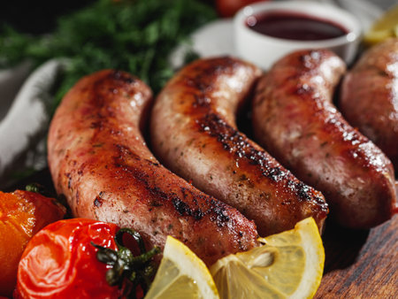 Raw and Grilled Sausage Gourmet BBQ Meat.の写真素材