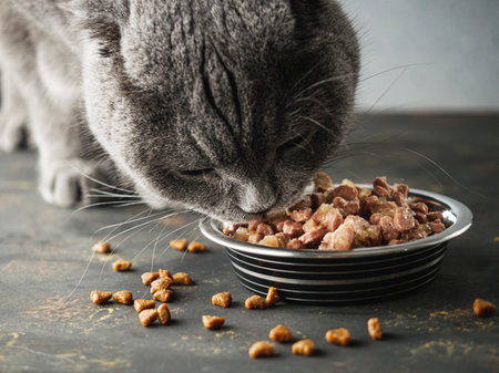 Hungry Scottish Fold Cat Eating Food.の写真素材