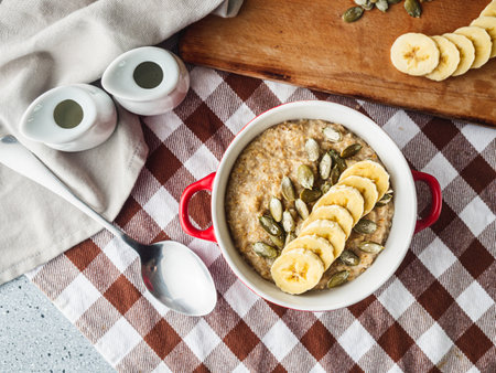 Healthy Banana Oatmeal Breakfast Nutritious and Delicious.の写真素材