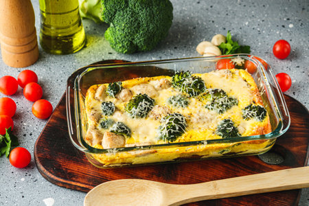 Cheesy Broccoli Casserole Baked Comfort Food.の写真素材