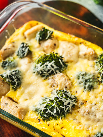 Cheesy Broccoli Casserole Baked Comfort Food.の写真素材