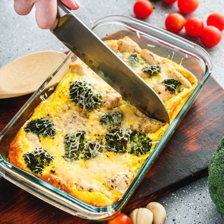 Cheesy Broccoli Casserole Baked Comfort Food.の写真素材