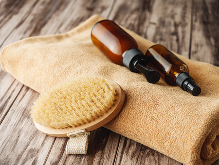 Dry Brushing for Smooth Skin Spa Wellness Body Care Ritual.の写真素材