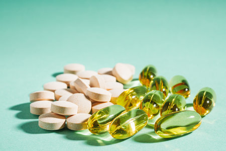 Omega 3 Fish Oil Capsules Essential Dietary Supplement for Health Wellness.の写真素材