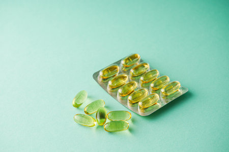 Omega 3 Fish Oil Capsules Essential Dietary Supplement for Health Wellness.の写真素材