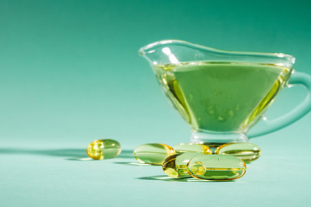 Omega 3 Fish Oil Capsules Essential Dietary Supplement for Health Wellness.の写真素材