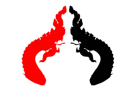 Red and Black naga on white backgroundの写真素材
