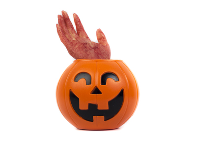 halloween pumpkin isolated on whiteの写真素材