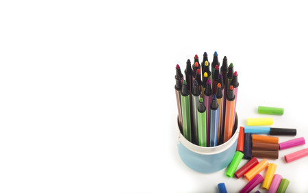 Colour pens isolated on white backgroundの写真素材