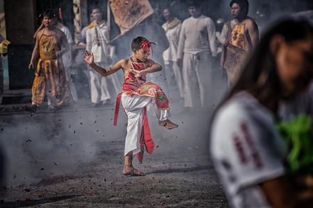 NAKHONRACHASIMA, THAILAND : A Taoist devotee participates in the Phuket Vegetarian Festival The...