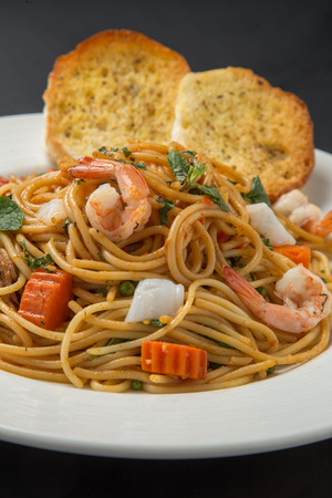spaghetti with sauceの写真素材