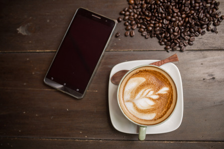 Latte Art coffee with coffee bean
