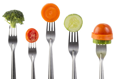 vegetables on the collection of forks, diet conceptの写真素材