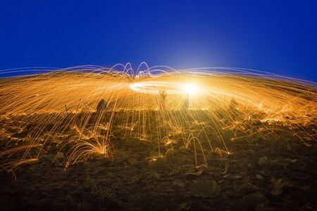 Burning steel wool fireworks post-process HDR Styleの写真素材