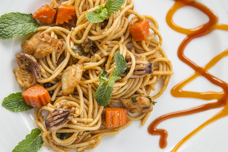 Spaghetti with musselsの写真素材