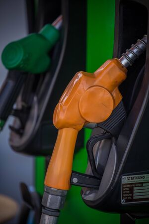 Detail of a fuel pump in a gas stationの写真素材