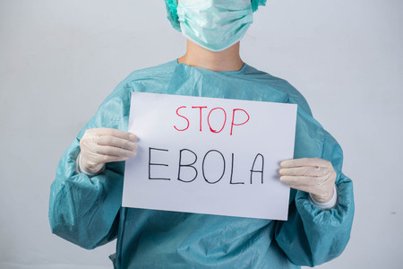 scientist in safety suit Hold stop ebola Ebola virus conceptの写真素材