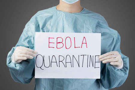 scientist in safety suit drawing word ebola quarantineの写真素材