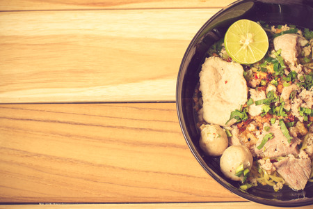 Delicious rice noodles with close-up vintage color