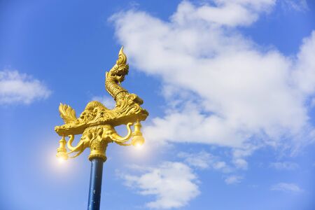 thai traditional street lamp, Golden Naga
