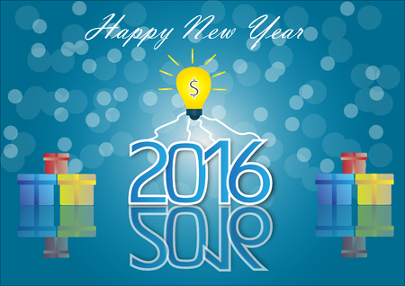 Happy new year 2016 Text Design and lamp light idea,business success strategy plan ideas conceptのイラスト素材
