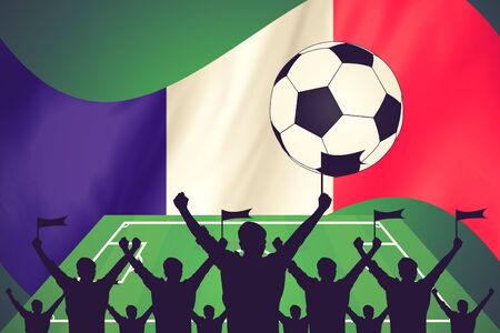 silhouettes of Soccer fans and flag of france vintage colorの写真素材