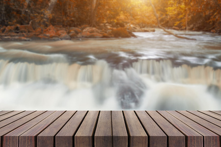 Beautiful waterfall with wooden planks can be used for display or montage your products.の写真素材