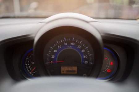 Console panel of the car and sun rays.soft focus