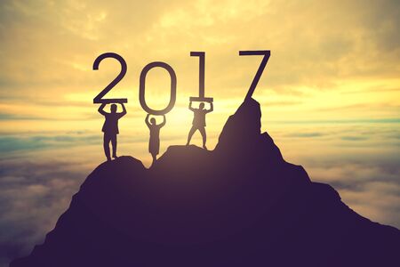 Silhouette man on sunset. Concept new year.Vintage color